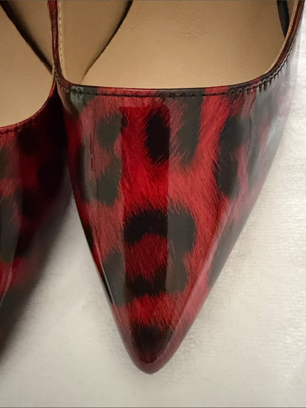Red and Black Leopard Patent Stiletto Pumps - Women's High Heels - Picture 8 of 11